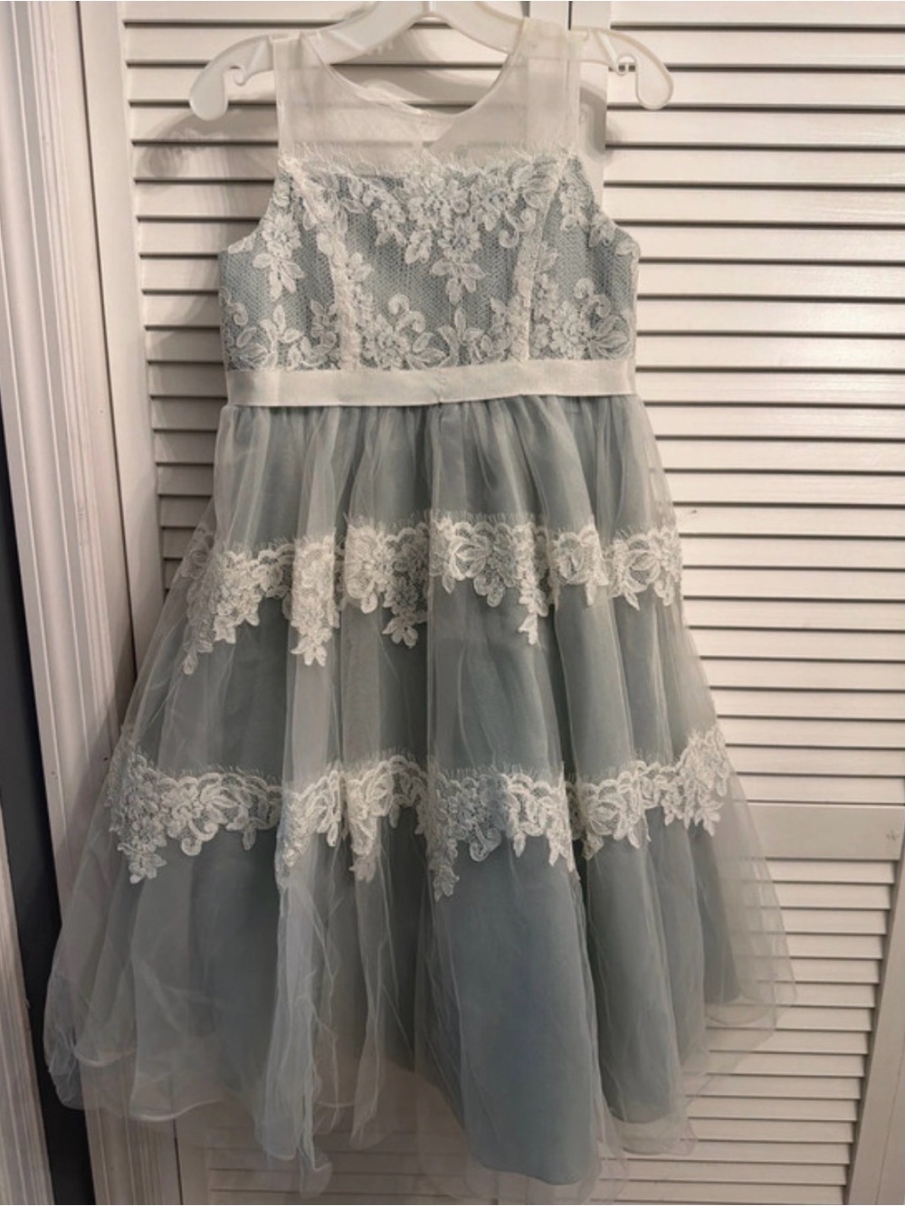 David's Bridal Banded Lace Illusion Flower Girl Dress WG1374 Sz 8